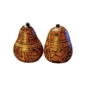 Vintage Peruvian Story Telling Gourd Pair Finely Detailed Hand Carved Rattle